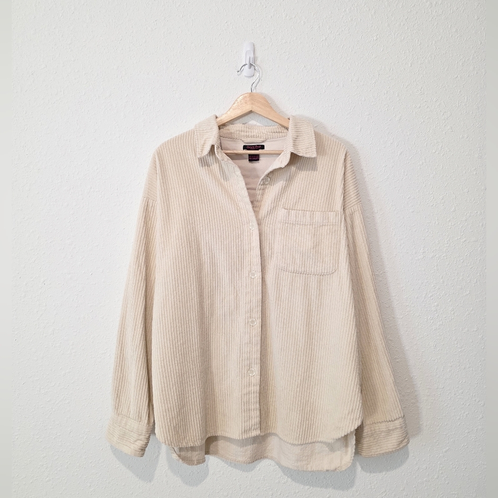 Corduroy Cream Cotton Button Up Shirt Jacket XL
